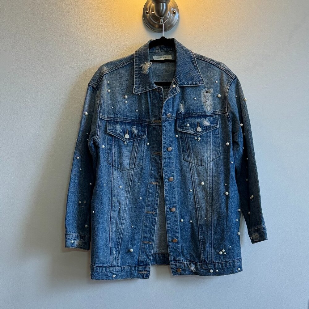 Pearl beaded denim jacket